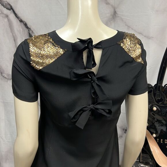Madewell black silk shift with bronze sequin shoulders cap sleeve - Picture 5 of 5